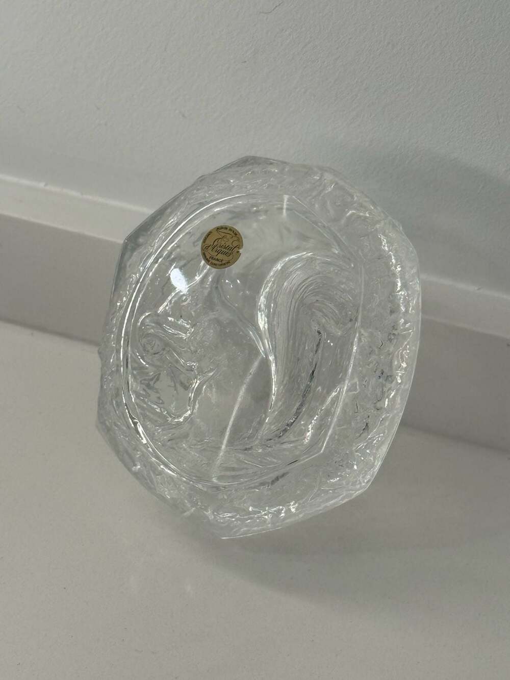 Vintage Cristal D'Arques France Lead Crystal Covered Trinket Dish with Intaglio